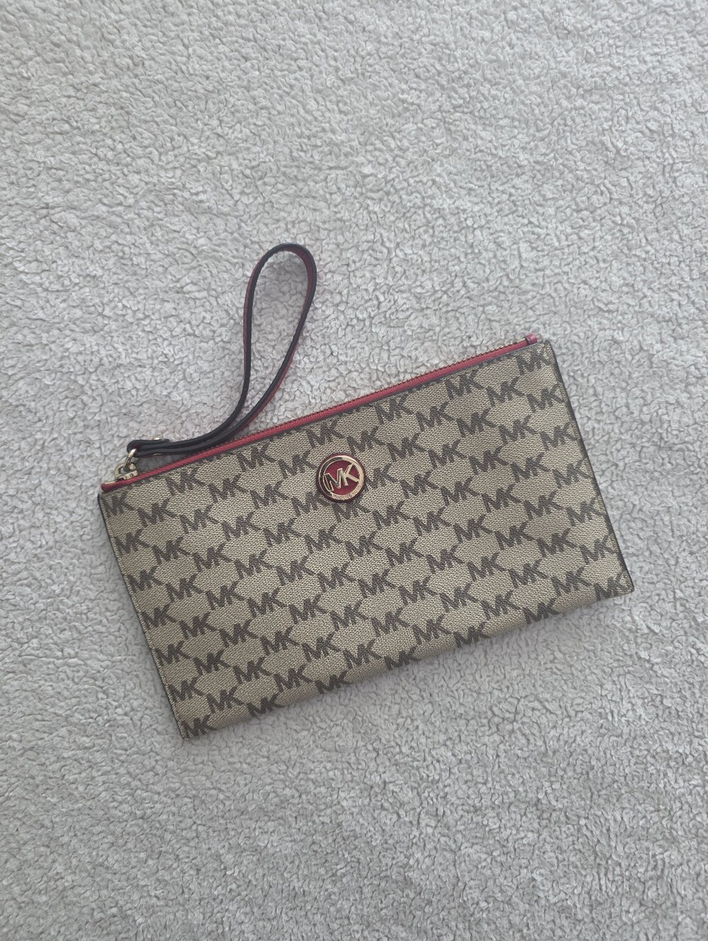 Michael Kors Fulton Large Zip Clutch Wristlet, GUC - Brown/Burgundy